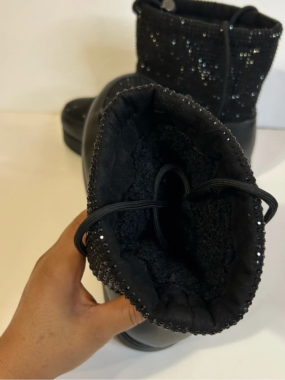 INC Women’s Black Rhinestone Lace Up Wool Lined Winter Boots Size 11